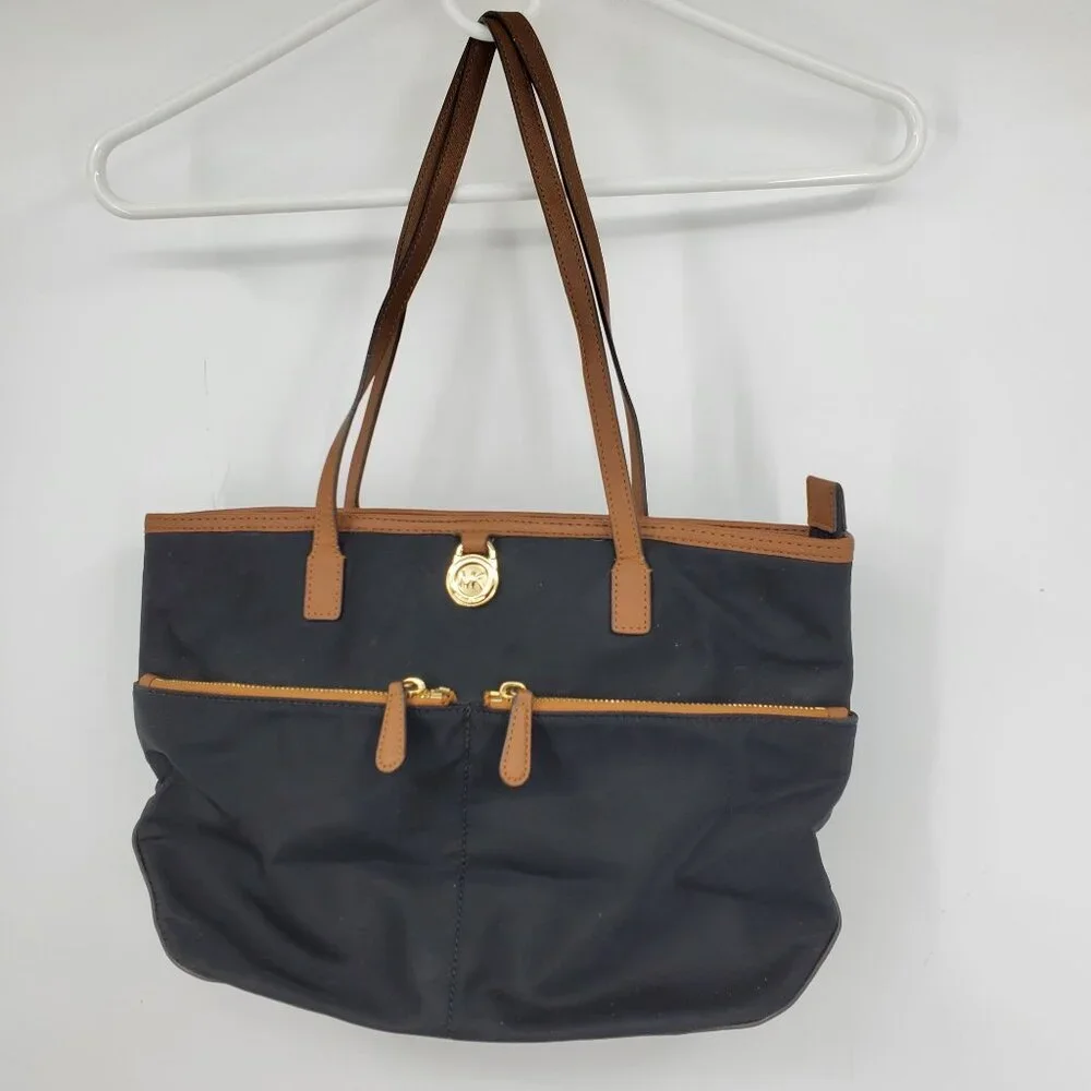 Michael Kors Black and Brown Nylon Bi Fold Wallet Women's Purse‎ Bag